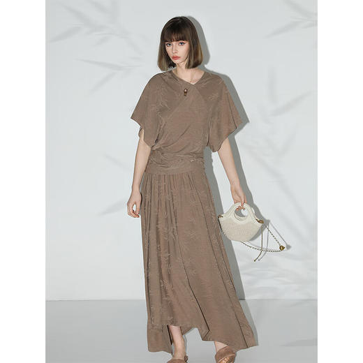COCOBELLA[竹叶提花]新中式国风蝙蝠袖针织衫松弛感上衣TS7019-4 商品图2