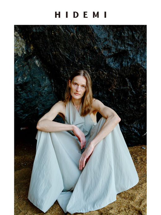 HIDEMI 度假系列荡漾领后背纽结设计感压褶背心连衣裙 商品图2