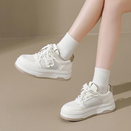 ZHR厚底网面小白鞋2024新款ins潮网洞鞋增高板鞋轻便舒适休闲鞋子 商品图7