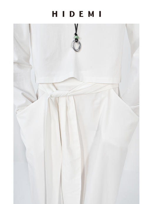 HIDEMI 度假系列水洗亚麻极简廓形口袋设计感茧型口袋腰带式半身裙 商品图2