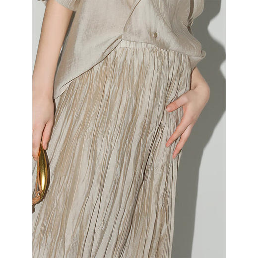 【限时秒杀】COCOBELLA重工5米压褶珠光质感半身裙高腰大摆A字长裙HS0040 商品图2