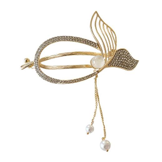 「9.9元包邮！两色可选」珍珠鱼尾流苏扭扭发夹 女高级感抓夹夏季后脑勺气质一字夹青蛙扣时尚饰品 商品图4