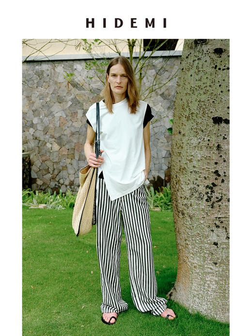 HIDEMI 度假系列圆领不对称开衩式水洗棉针织背心 商品图3