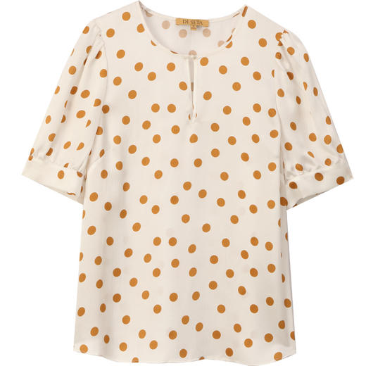 玳莎珍珠缎真丝小衫女2024年夏季波点印花100%桑蚕丝短袖衬衫上衣  CB31110 商品图4