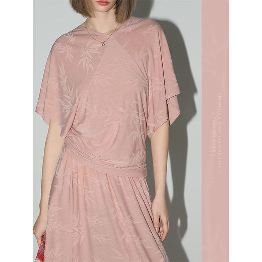 COCOBELLA[竹叶提花]新中式国风蝙蝠袖针织衫松弛感上衣TS7019-3 商品图1