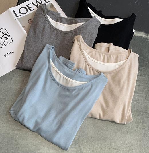 棉混纺假两件套修身打底长袖衫 商品图0