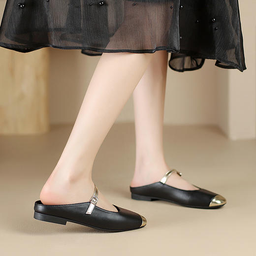 ZHR浅口一脚蹬单鞋女2024春夏新款外穿平底包头半托仙女风配裙子 商品图1