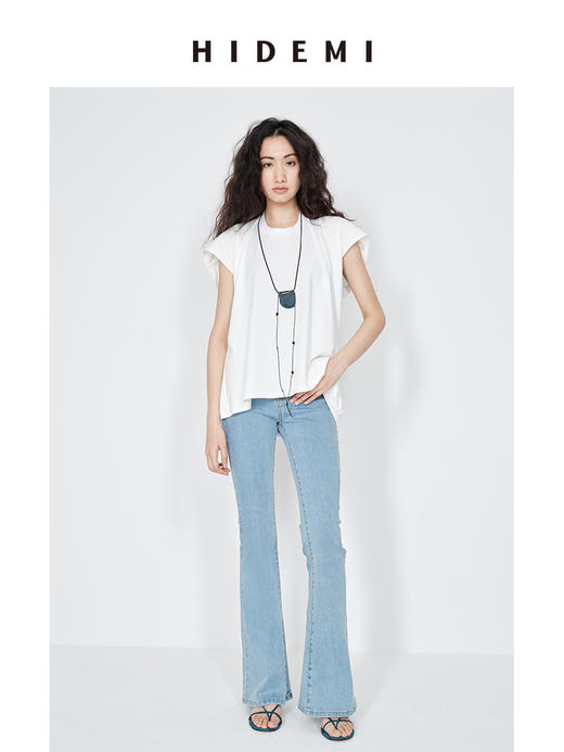 HIDEMI极简圆领龟背感廓形休闲落肩袖透气亲肤针织小飞袖T恤 白色/巧克力色/豆乳米 商品图3