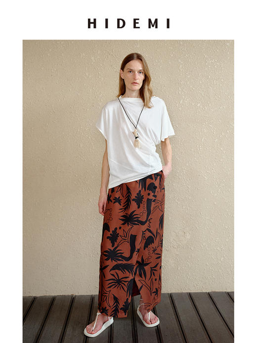 HIDEMI 【赵丽颖同款】度假系列“棕榈树下”手绘艺术感抽象印花晚霞棕红色五件套 商品图8