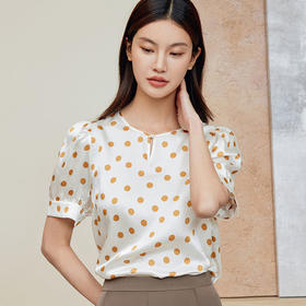 玳莎珍珠缎真丝小衫女2024年夏季波点印花100%桑蚕丝短袖衬衫上衣  CB31110