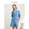 西嘉【现货】C+IMPRESS/西嘉时髦牛仔蓝松弛感落肩短袖翻领衬衫阔腿短裤套装女CS2402002 商品缩略图1