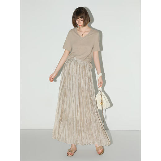 【限时秒杀】COCOBELLA重工5米压褶珠光质感半身裙高腰大摆A字长裙HS0040 商品图1