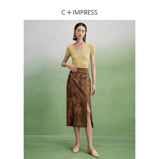 西嘉C+IMPRESS/西嘉人丝新中式半身裙女复古立体提花国风优雅开衩半裙BQ2402020 商品图2