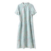 YMS470 2024春夏新款中国风楼阁刺绣苎麻改良旗袍短袖立领盘扣文艺连衣裙 商品缩略图4
