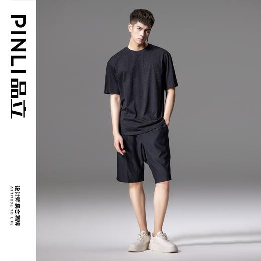 PINLI品立2024夏季新款烫钻休闲短袖T恤男士潮牌百搭圆领黑色体恤BG242111067 商品图1
