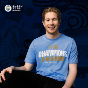 曼城俱乐部官方商品 | 英超夺冠四连冠纪念T恤运动球迷夏季短袖