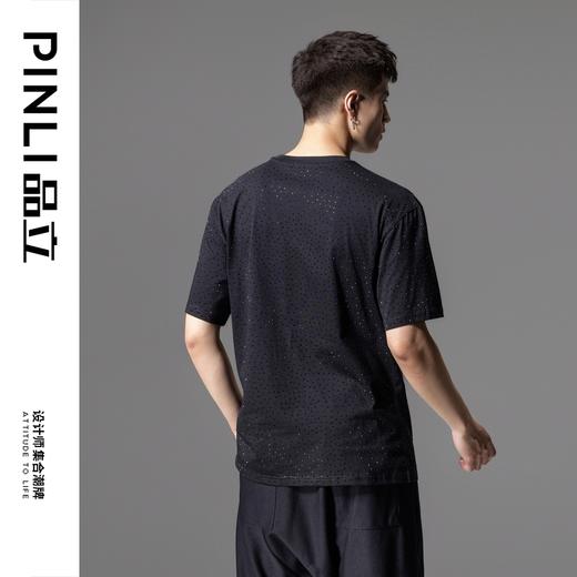 PINLI品立2024夏季新款烫钻休闲短袖T恤男士潮牌百搭圆领黑色体恤BG242111067 商品图2