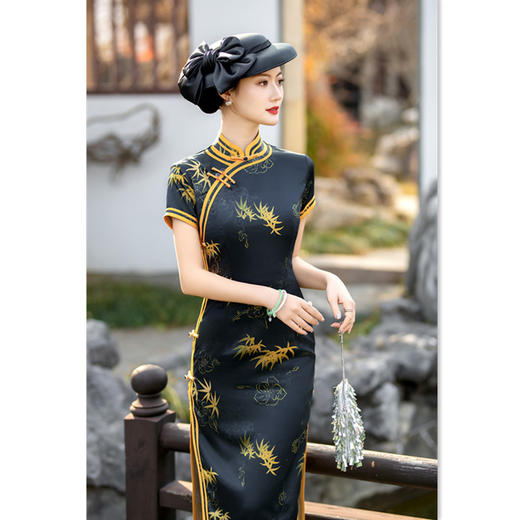 SYK10老上海复古民族风长款短袖宽边旗袍2024夏季新款中老年女士旗袍裙 商品图1