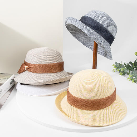 雀说 春夏草编防晒渔夫帽子女夏季出游时尚百搭海边遮阳帽4ZF-9164 商品图3