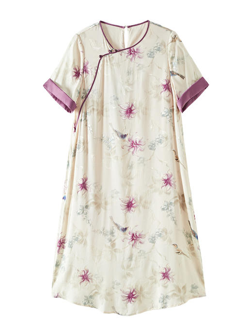 DNO衣服女裙子48849复古改良旗袍桑蚕丝真丝旗袍长裙连衣裙新中式 商品图4
