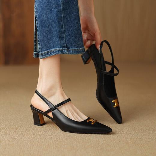 尖头一字带浅口，粗高跟后空职业女单鞋MK&MK173 商品图3