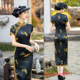 SYK10老上海复古民族风长款短袖宽边旗袍2024夏季新款中老年女士旗袍裙