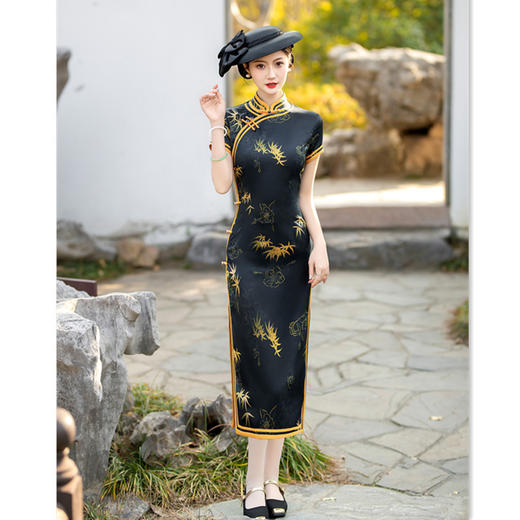 SYK10老上海复古民族风长款短袖宽边旗袍2024夏季新款中老年女士旗袍裙 商品图2