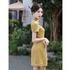 SKY13纯黄色提花棉短款旗袍2024夏季新款时尚改良年轻少女款日常旗袍裙 商品缩略图1