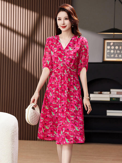 上海旗袍厂重磅真丝连衣裙女2024夏季新款碎花气质收腰品牌年轻款桑蚕丝裙子 商品图5