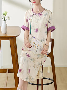 DNO衣服女裙子48849复古改良旗袍桑蚕丝真丝旗袍长裙连衣裙新中式