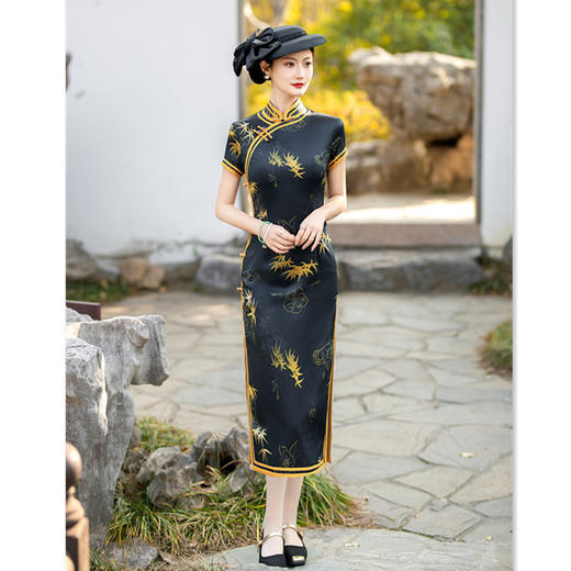 SYK10老上海复古民族风长款短袖宽边旗袍2024夏季新款中老年女士旗袍裙 商品图3