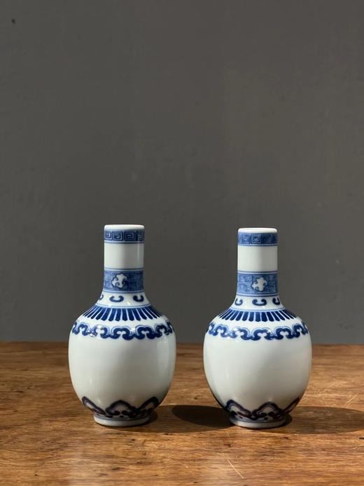 青花如意纹袖珍长颈瓶一对，顺丰包邮 商品图0