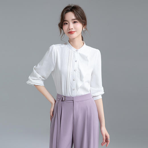 气质长袖白色时尚休闲衬衫百搭小众设计感简约通勤显瘦衬衣 商品图1