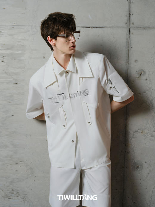 TIWILLTANG启世录“绣羽双擎”双层领短袖衬衫套装短裤宽松两件套 商品图3