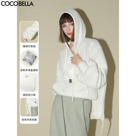 COCOBELLA软糯绒感灯笼袖卫衣女宽松休闲开叉针织帽衫SE0001B