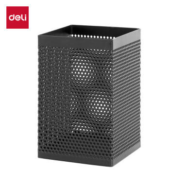得力（deli）金属网纹方形笔筒 办公学习用品桌面收纳盒 黑色 商品图1