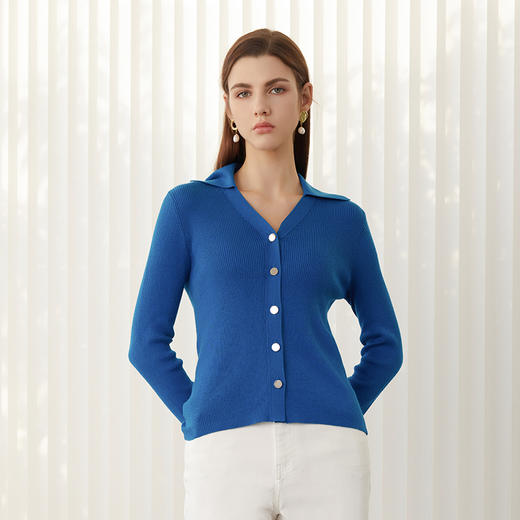 【V领坑条纹开衫】24年春夏新品女士棉质修身显瘦针织开衫外套 商品图0