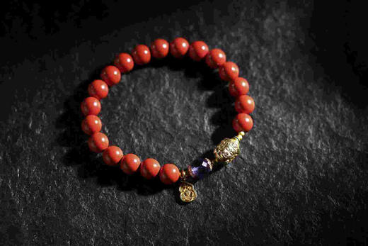 YHZS0032°朱砂+三面佛头通孔手串0.8*19 商品图0