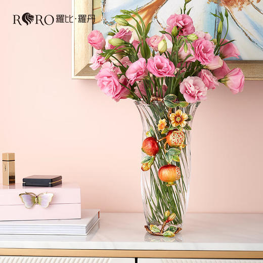 罗比罗丹喜乐多福花瓶珐琅彩工艺石榴花摆件可养真花乔迁礼物 商品图3