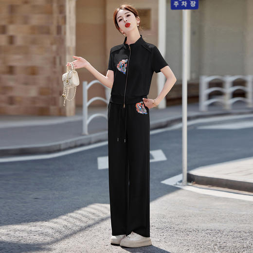 新中式国风休闲套装，刺绣开衫气质百搭阔腿裤两件套HR-BX2512 商品图3