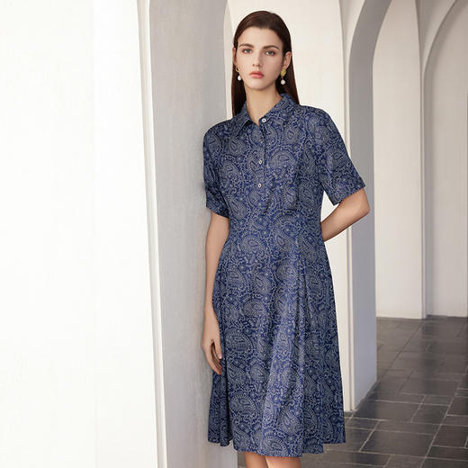 【桑蚕丝印花连衣裙】24年春夏新品女士中长款真丝收腰显瘦裙子 商品图3