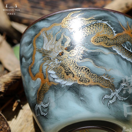 问鼎铁胎汝窑青枫杯（墨彩描金龙纹） 商品图3