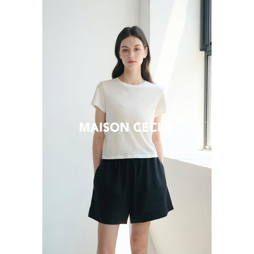 MAISON CECILE三色/亚麻天然材质透气松紧高腰短裤 商品图3