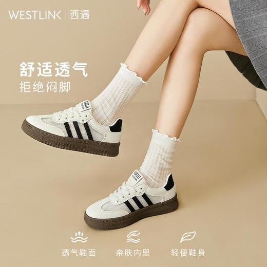 西遇网面德训鞋女新款复古阿甘鞋三条杠透气轻便厚底板鞋D0046887 商品图3