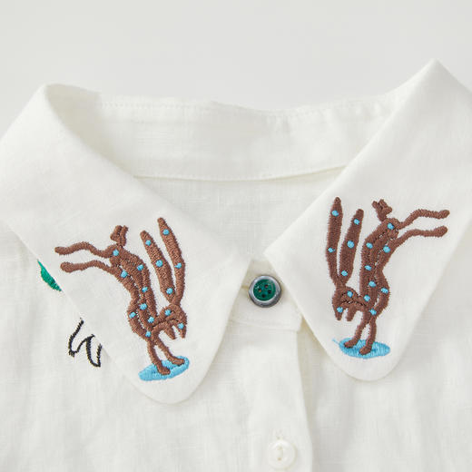 谜底绣花衬衫七分袖女2024夏季新品复古风亚麻宽松衬衣242MC0643 商品图3