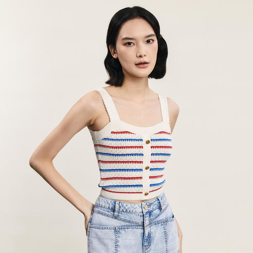 谜底针织小吊带女2024年夏季新品复古时尚修身短款内搭242MZ0889 商品图1