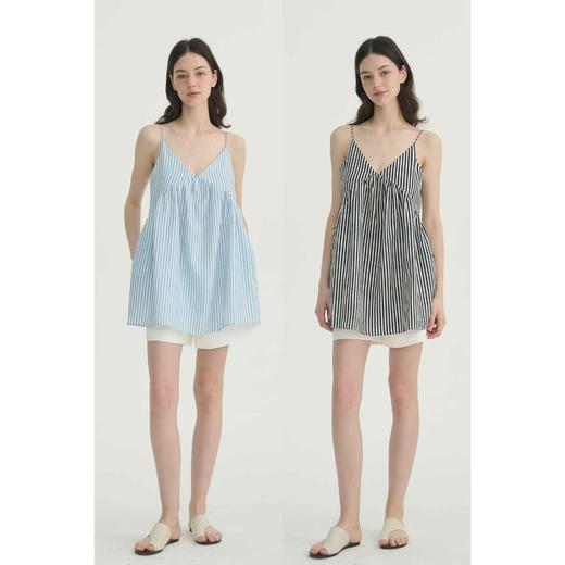 MAISON CECILE两色/夏日条纹天丝亚麻吊带V领上衣 商品图0