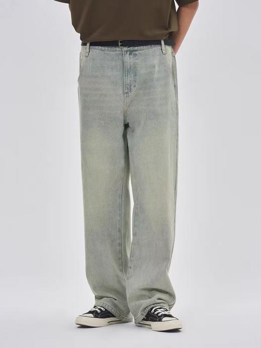 EviStub/E-4CCK150/13OZ丹宁套色复古水洗蓝宽松直筒微锥百搭牛仔长裤 商品图0