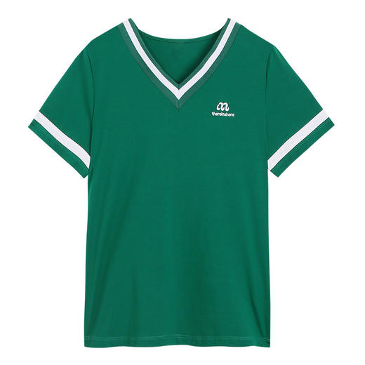 福利款~雀说撞色v领白色短袖t恤夏季女装显瘦正肩上衣高端半袖体恤AL20164 商品图4