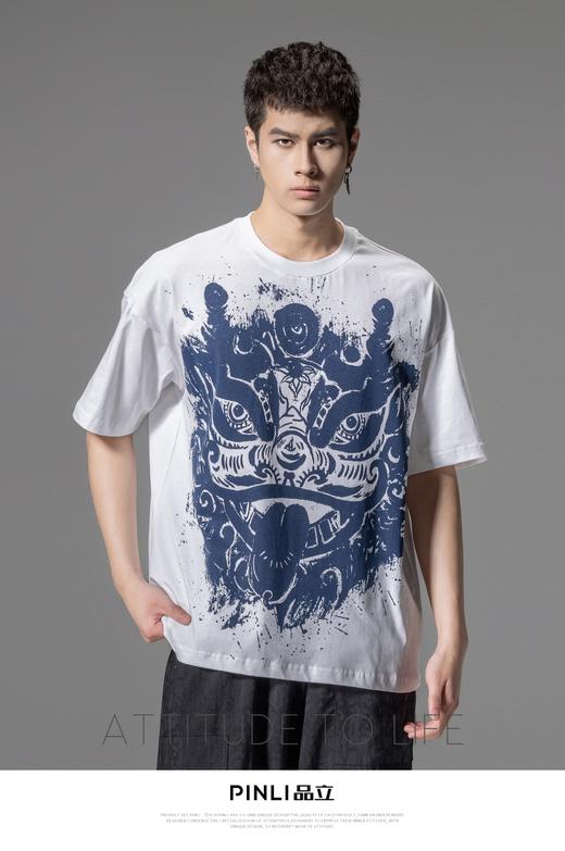 PINLI品立夏季新款国潮醒狮短袖T恤男士印花潮牌休闲宽松上衣B242111113 商品图0